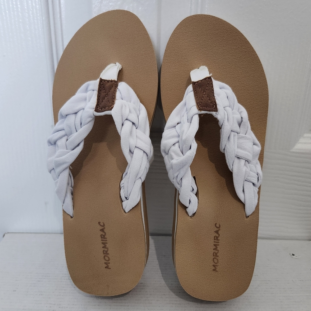 Morirac Size 7 White Braided Flip Flop Sandals